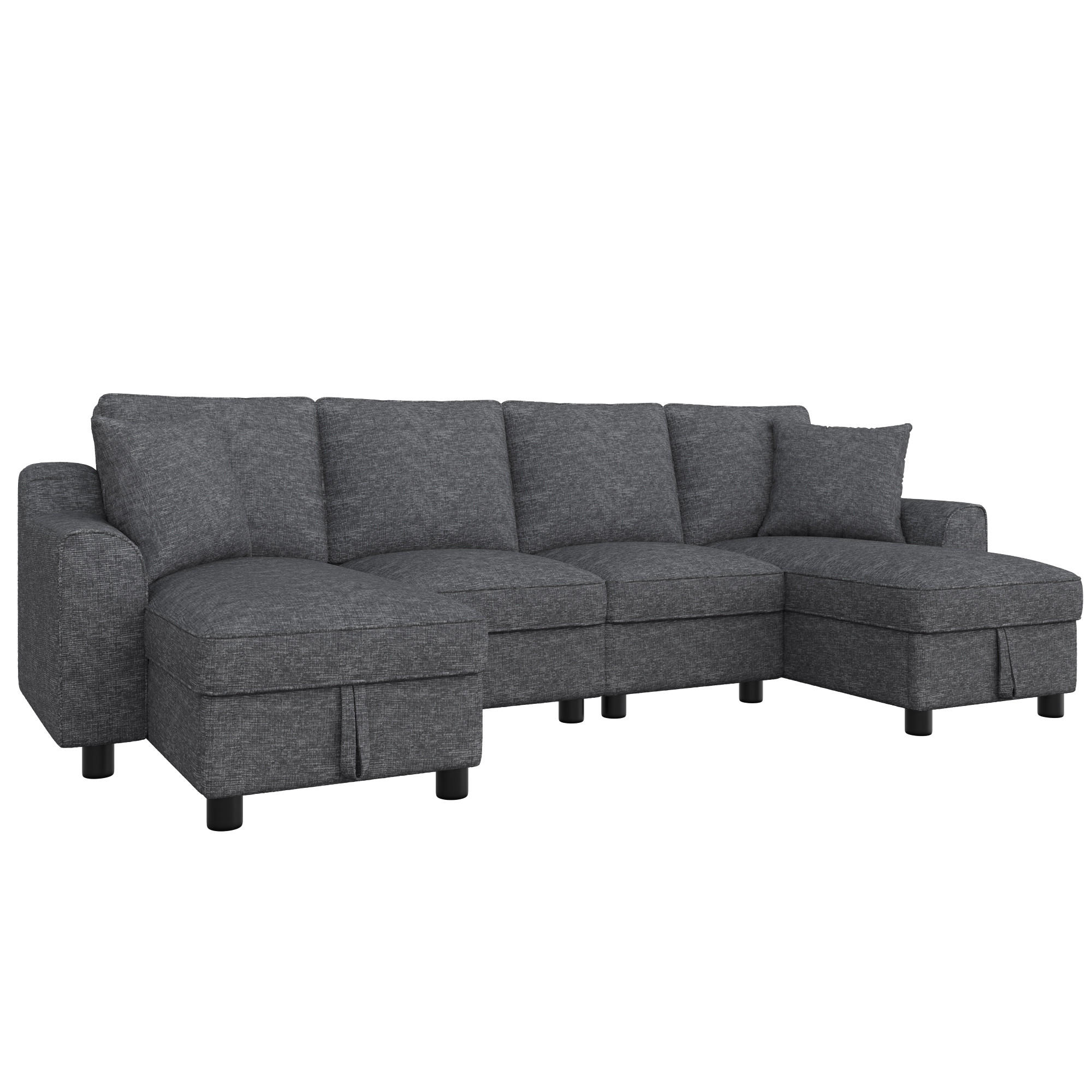 WOHNLANDSCHAFT Chenille Grau mit Stauraum und mit Kissen - Grau, Holzwerkstoff/Kunststoff (280/84/173cm) - WISHDOR