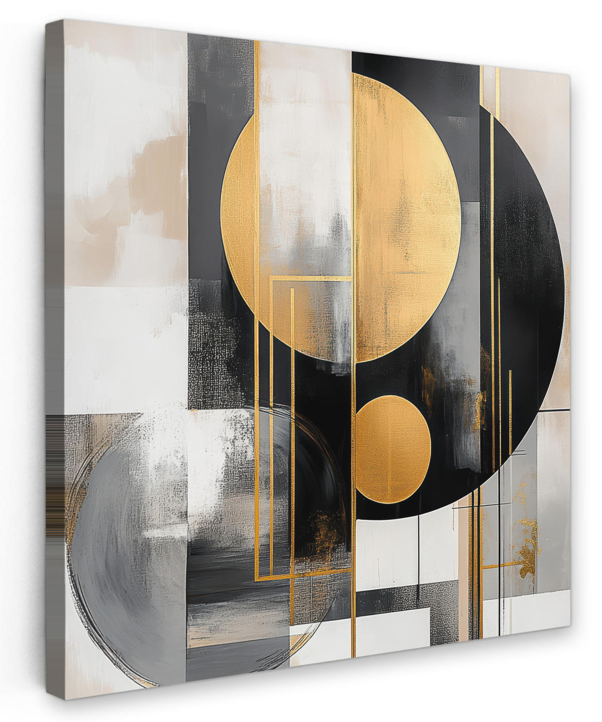LEINWANDBILD Abstrakt - Gold - Silber - Formen - Ästhetisch - Modern 20x20 cm - Goldfarben, Textil (20/20cm) - MuchoWow