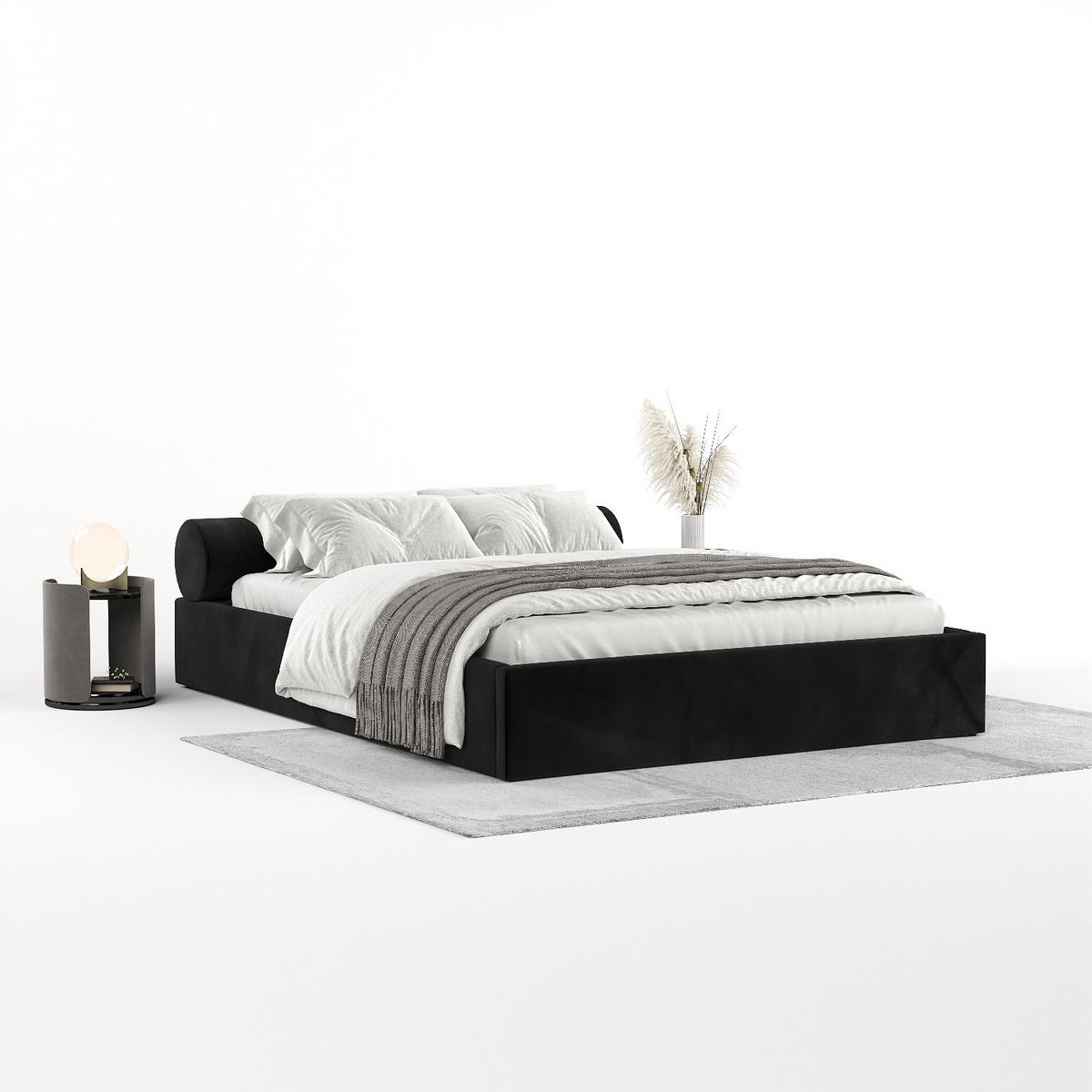 POLSTERBETT Solvo mit Stauraum 200/200 cm Schwarz im Kronos Stoff - Schwarz/Naturfarben, Holz/Holzwerkstoff (200/200cm) - AltaBeds