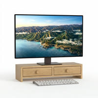 MONITORSTÄNDER Braun Holzoptik MDF 2 Schubladen - Hellbraun, Holzwerkstoff (18/47/12.5cm) - Relaxdays