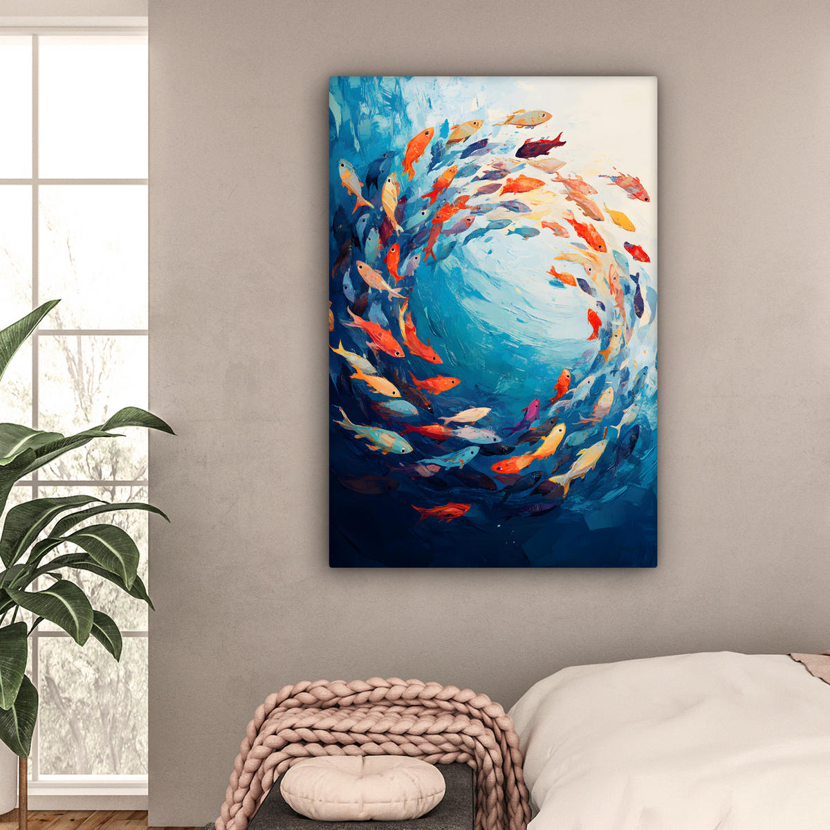 LEINWANDBILD Meer - Fische - Bunt - Dynamisch 80x120 cm - Hellblau, Textil (80/120cm) - MuchoWow