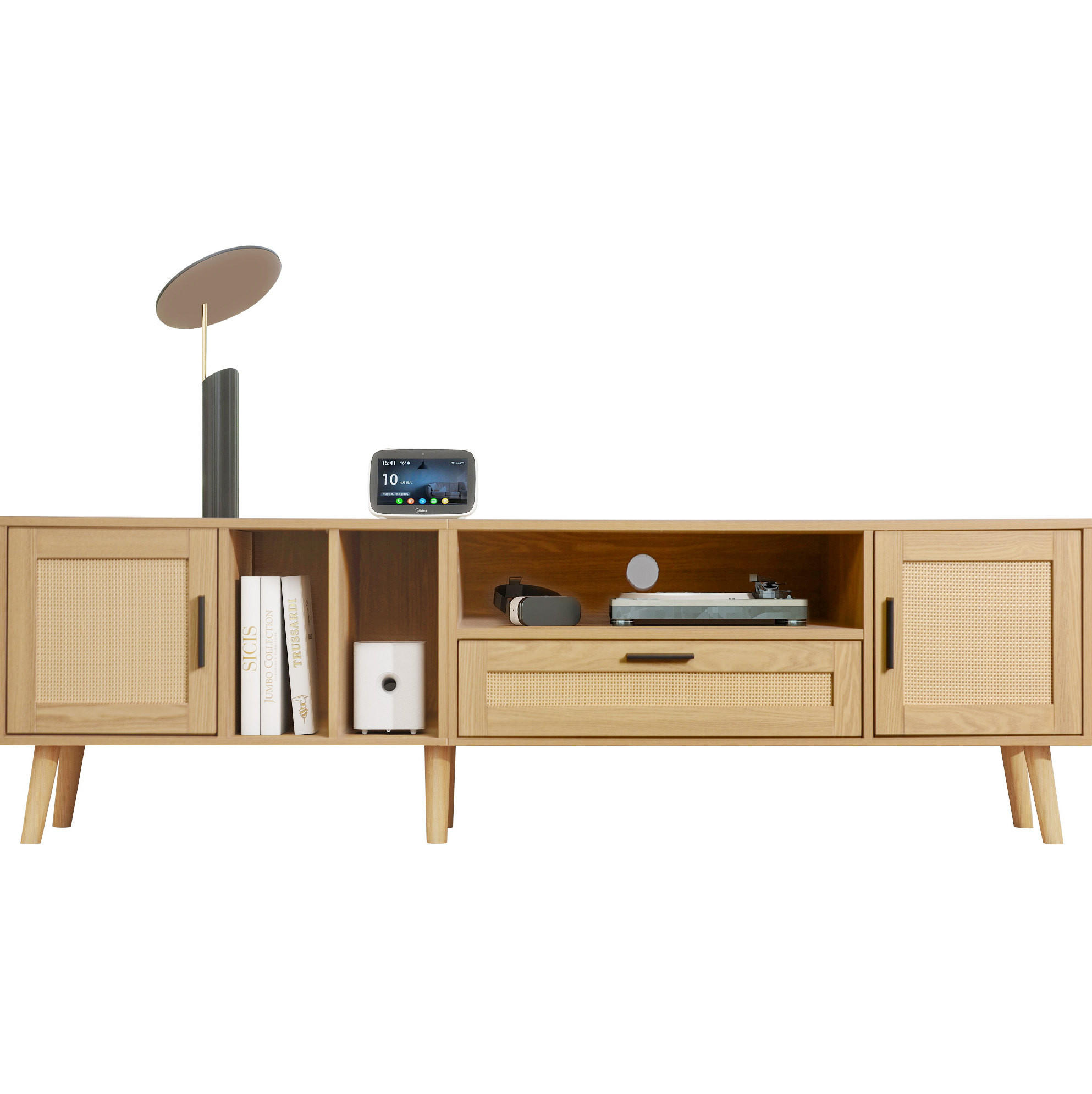 TV-ELEMENT mit Rattan-Dekor 180 cm Holzoptik mit 2 Türen und 1 Schublade - Braun, Holzwerkstoff (40/54/180cm) - Beauniv