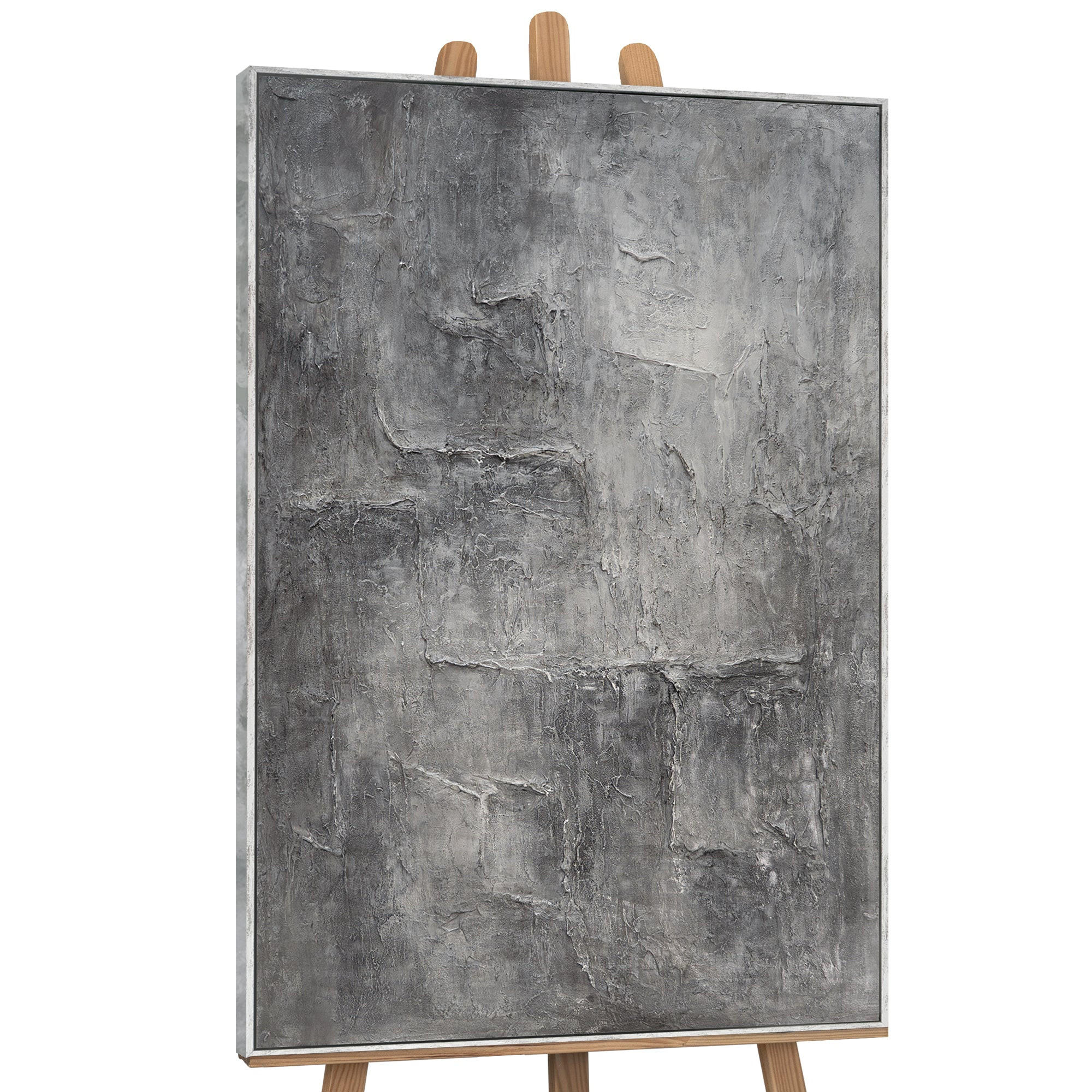 GEMÄLDE Erinnerung des Steins Schattenfugenrahmen Hellgrau 120x80 cm - Hellgrau, Holz (120/80cm) - YS-art gallery