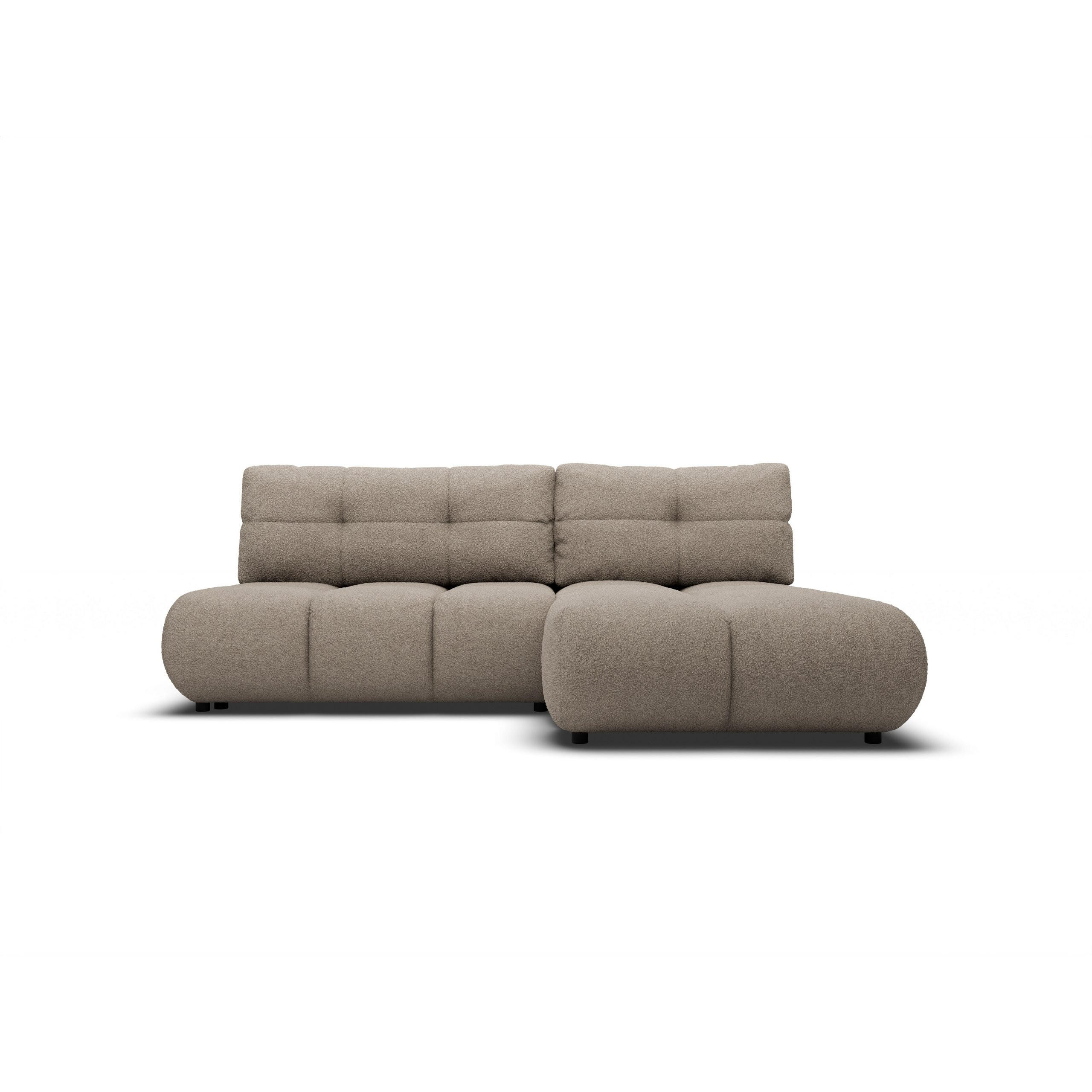 ECKSOFA CORSO R-S Grau Boucle-Stoff mit Schlaffunktion - Grau, Holz (230/177cm) - MASSENO