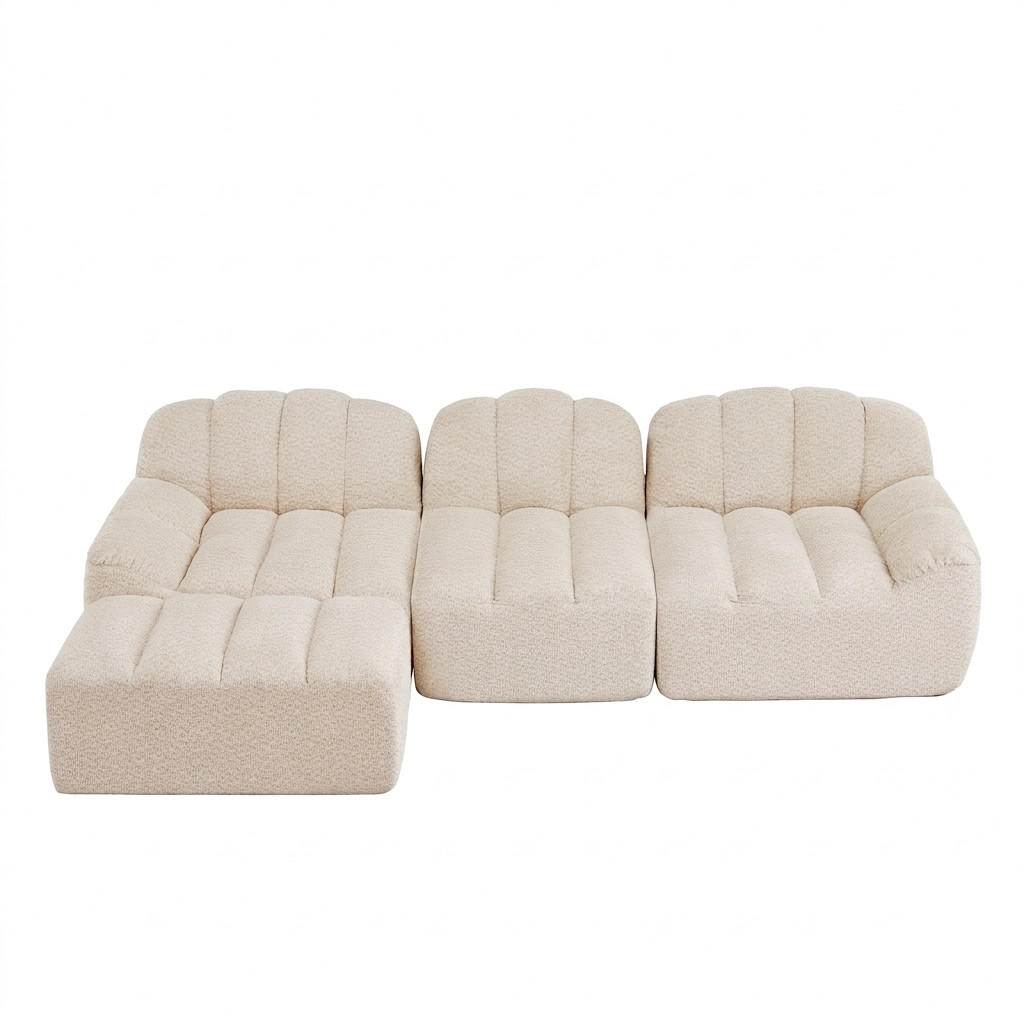 ECKSOFA 288/165/79 cm Cremefarben Granulatvlies mit 1 Fußhocker - Beige, Textil (288/165cm) - Oxeza