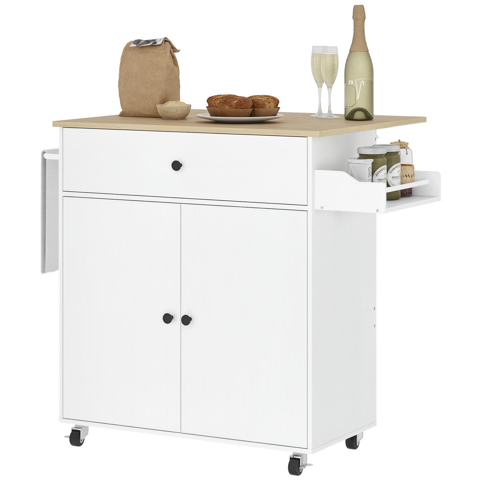 SERVIERWAGEN DE-08727 klappbare Arbeitsplatte & Schrankfach Weiß - Weiß, Holzwerkstoff (42/87/106cm) - ComfortXL