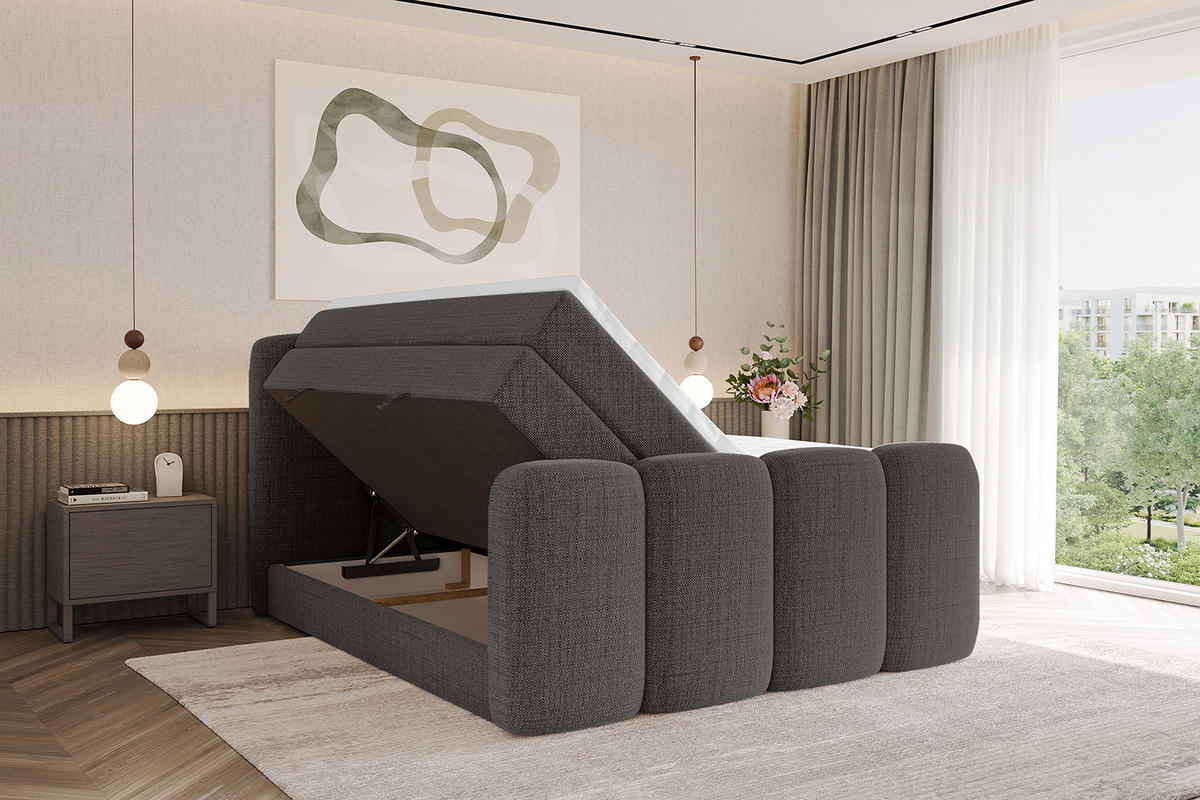BOXBETT mit Matratze H3|H4 und Lattenrost - NINA-Z KING - 140x200 cm - Grau - Grau, Holzwerkstoff (140/200cm)