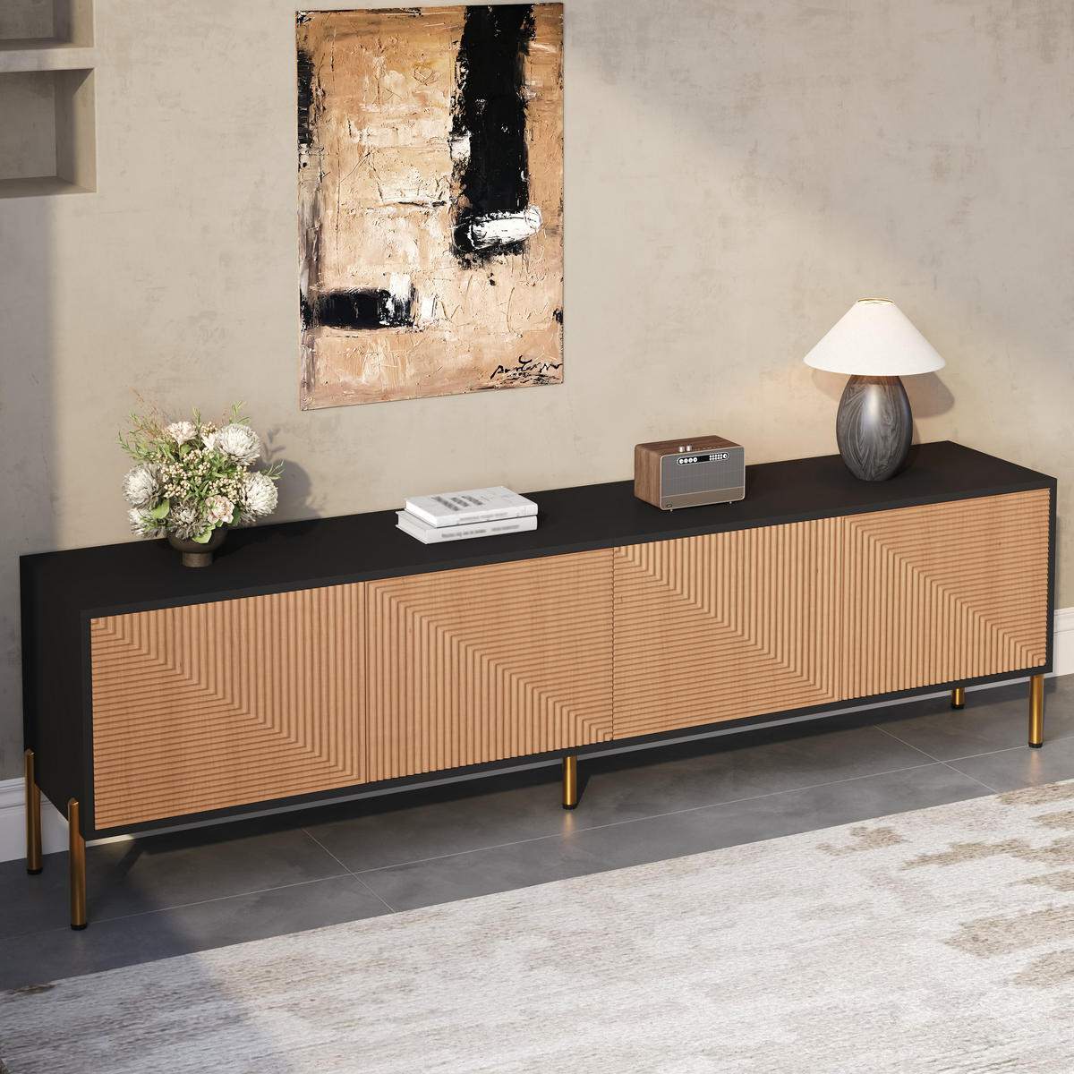 TV-SCHRANK 179x35x53.5 Farbblock Design Niedriger TV-Ständer - Schwarz, Holzwerkstoff (35/53.5/179cm) - FLIEKS