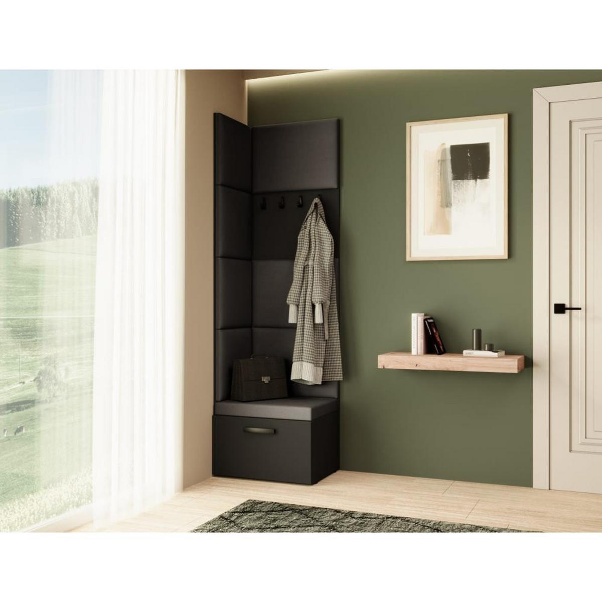 GARDEROBE Margaret V 81/203/43 mit gepolsterten Paneelen - Schwarz, Holzwerkstoff/Kunststoff (60/206.5/42cm) - Beautysofa