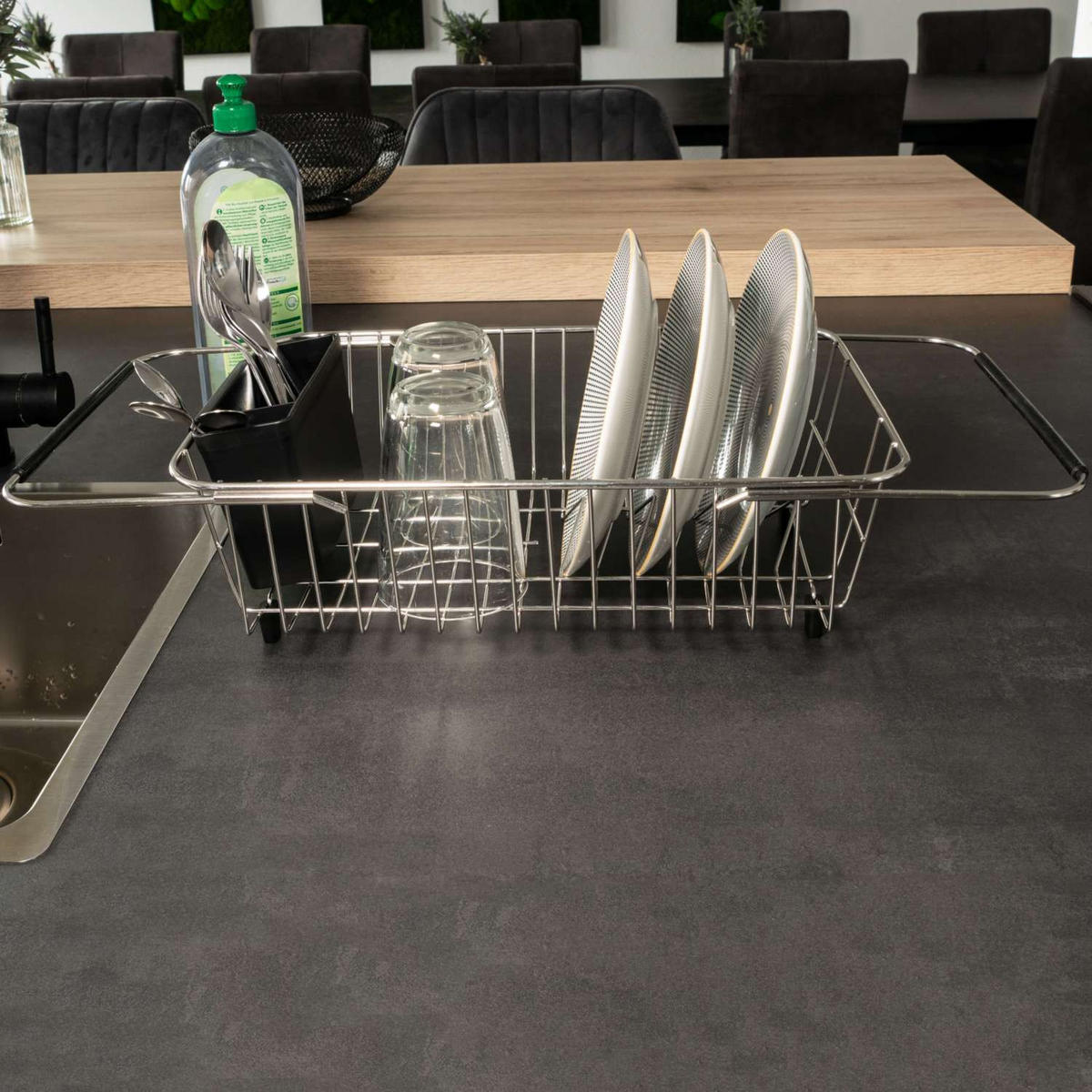 GESCHIRRABTROPF-GESTELL mit Besteckhalter - Silberfarben, Metall (27.5/10.5/38cm) - Intirilife