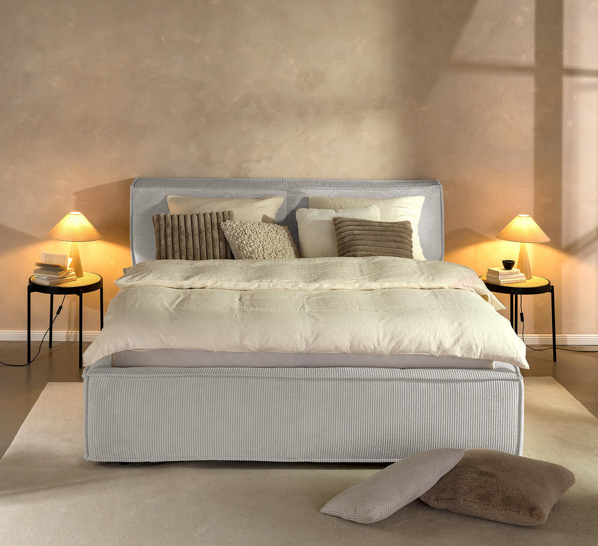 POLSTERBETT - Hellgrau, Textil (220/200cm) - home24