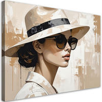 BILD auf Leinwand, Stilvolle Frau mit Hut und Sonnenbrille - Beige, Textil (100/70cm) - Feeby