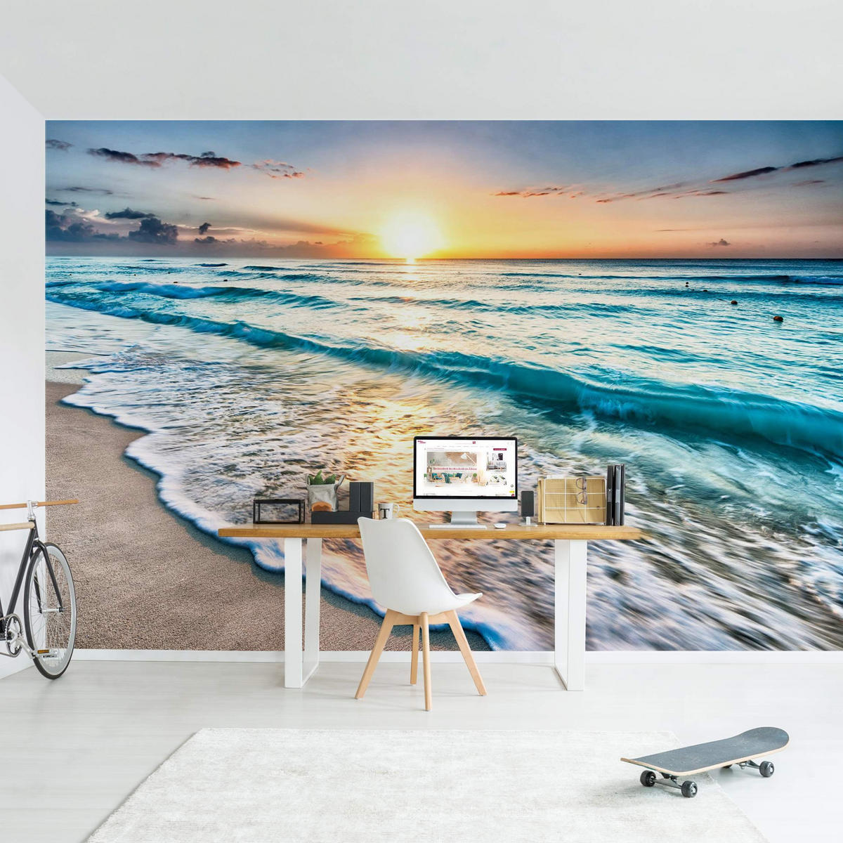 FOTOTAPETE Sonnenuntergang am Strand 288/190 cm - Blau, Papier (288/190cm) - Bilderwelten