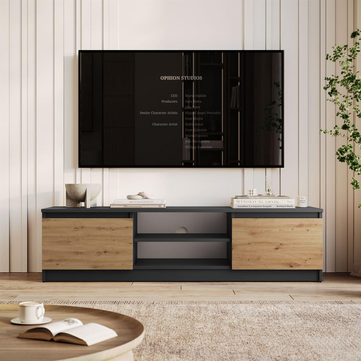 LOWBOARD HANA 140 cm Artisan Eiche / Anthrazit - Eiche Artisan, Holzwerkstoff (140/36/40cm) - Lookway