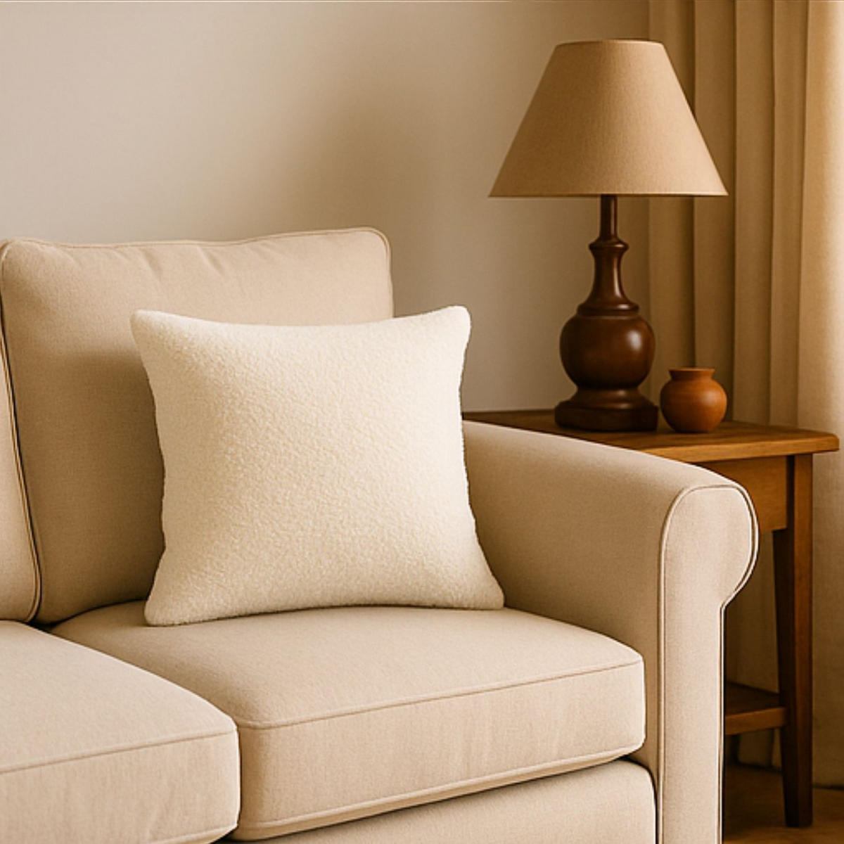 FELLKISSEN, Bouclé Teddy Zierkissen Natur Flauschkissen Dekokissen 50x50cm - Naturfarben, Textil (50/50cm) - nordic coast company