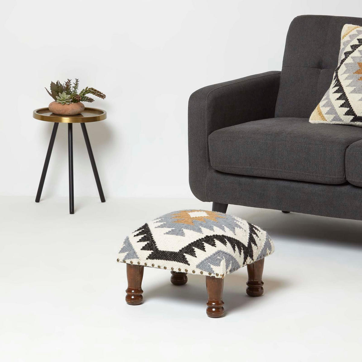 KELIM-HOCKER Agra mit Holzbeinen, Ethno-Muster, 40/40/25 cm - Multicolor, Textil (40/25/40cm) - Homescapes