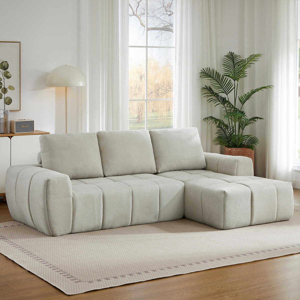 ECKSOFA Cord Beige - Beige, Textil (255/162cm) - WISHDOR