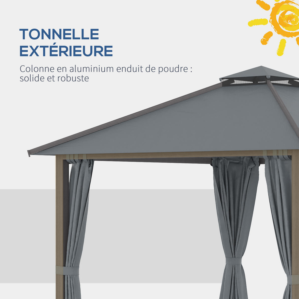 PAVILLON DE-12683 300/300 cm Doppeldach mit 4 Seitenwänden Grau - Dunkelgrau, Metall (296/280/296cm) - ComfortXL