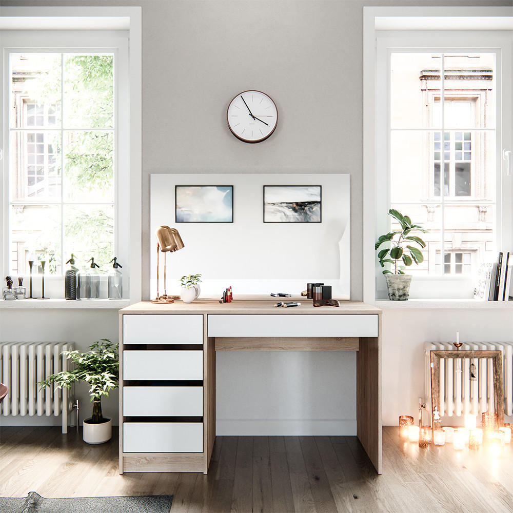 SCHMINKTISCH Sherry Weiß/Sonoma 120 cm - Weiß/Sonoma Eiche, Holzwerkstoff (120/75/55cm) - Vicco