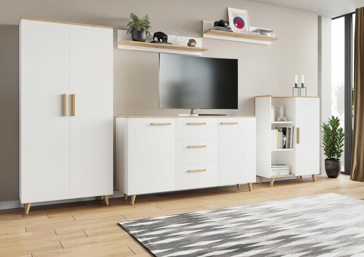 WOHNWAND MALMO 5-teilig Weiß-Artisan Eiche - Multicolor, Holzwerkstoff (150/75/40cm) - Matkam Möbel