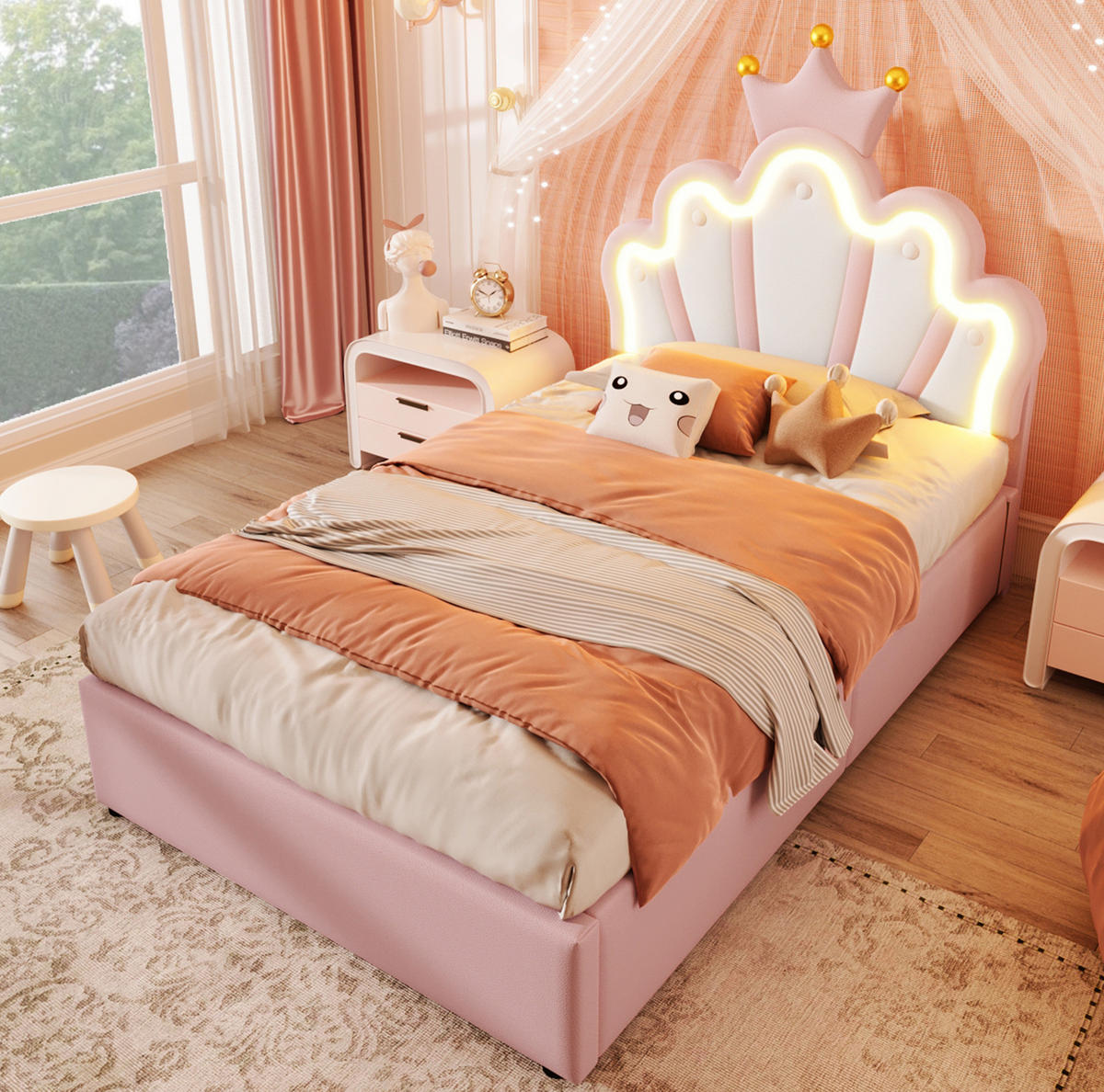 POLSTERBETT mit Bettkasten und LED-Lichtband 90x200 cm PU Rosa - Pink, Metall (90/200cm) - Beauniv