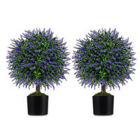 KUNSTPFLANZE mit lavendelfarbenen Blättern grün(2er-Set) - Grün, Kunststoff (58cm) - COSTWAY
