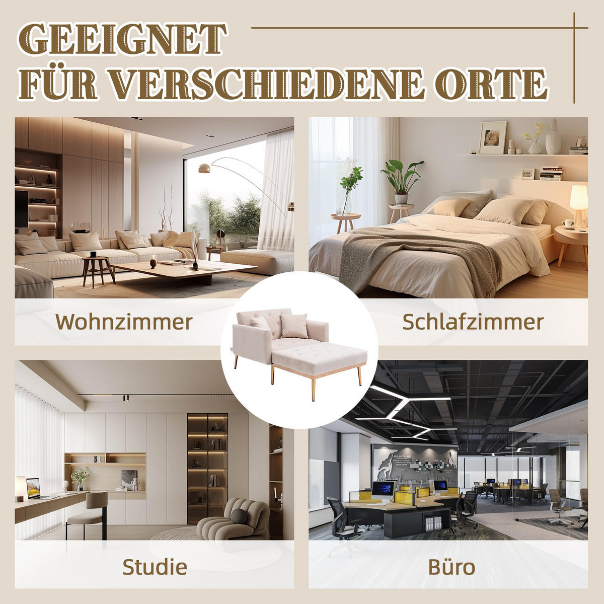 SCHLAFSOFA Zweisitzer,Relaxsessel mit Schlaffunktion,ausziehbar,Samt,Beige - Beige, Textil (90/77/165cm) - LVHOM