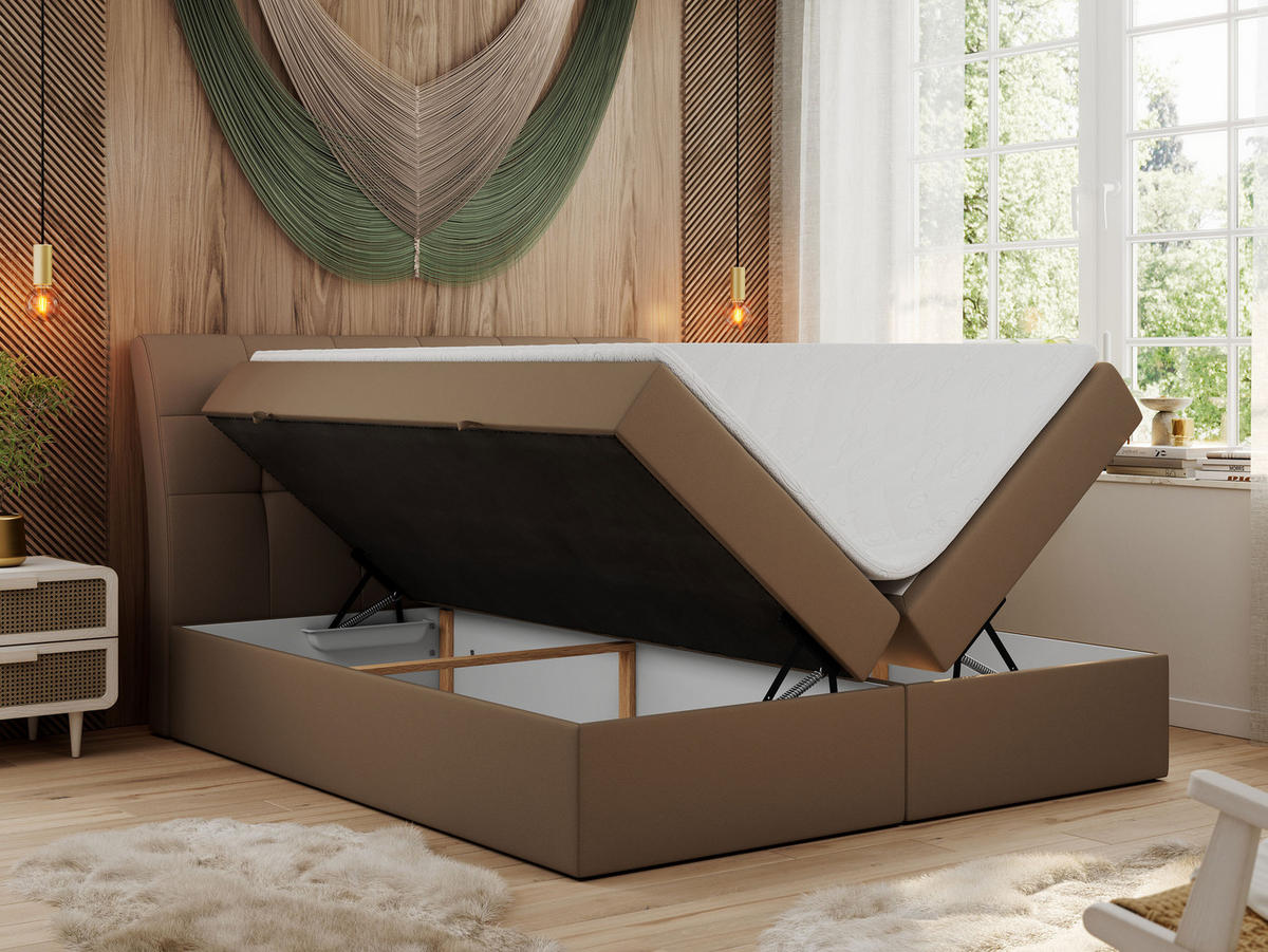 BOXBETT DIEGOS 160/200 Braun Kunstleder - H3 - Braun, Holz/Textil (160/200cm) - MKS