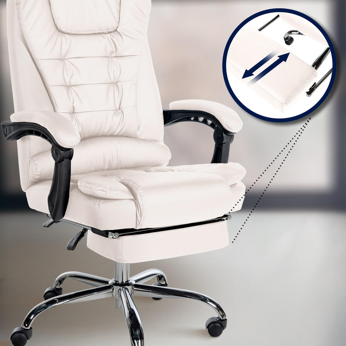 CHEFSESSEL Lederlook Weiß - Chromfarben/Weiß, Textil/Metall (67/115/68cm) - CLP