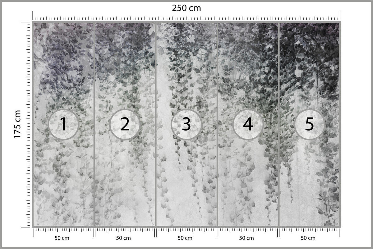 FOTOTAPETE Blätter Pflanzen Natur Vintage 250x175 - Grau, Papier (250/175cm) - Muralo
