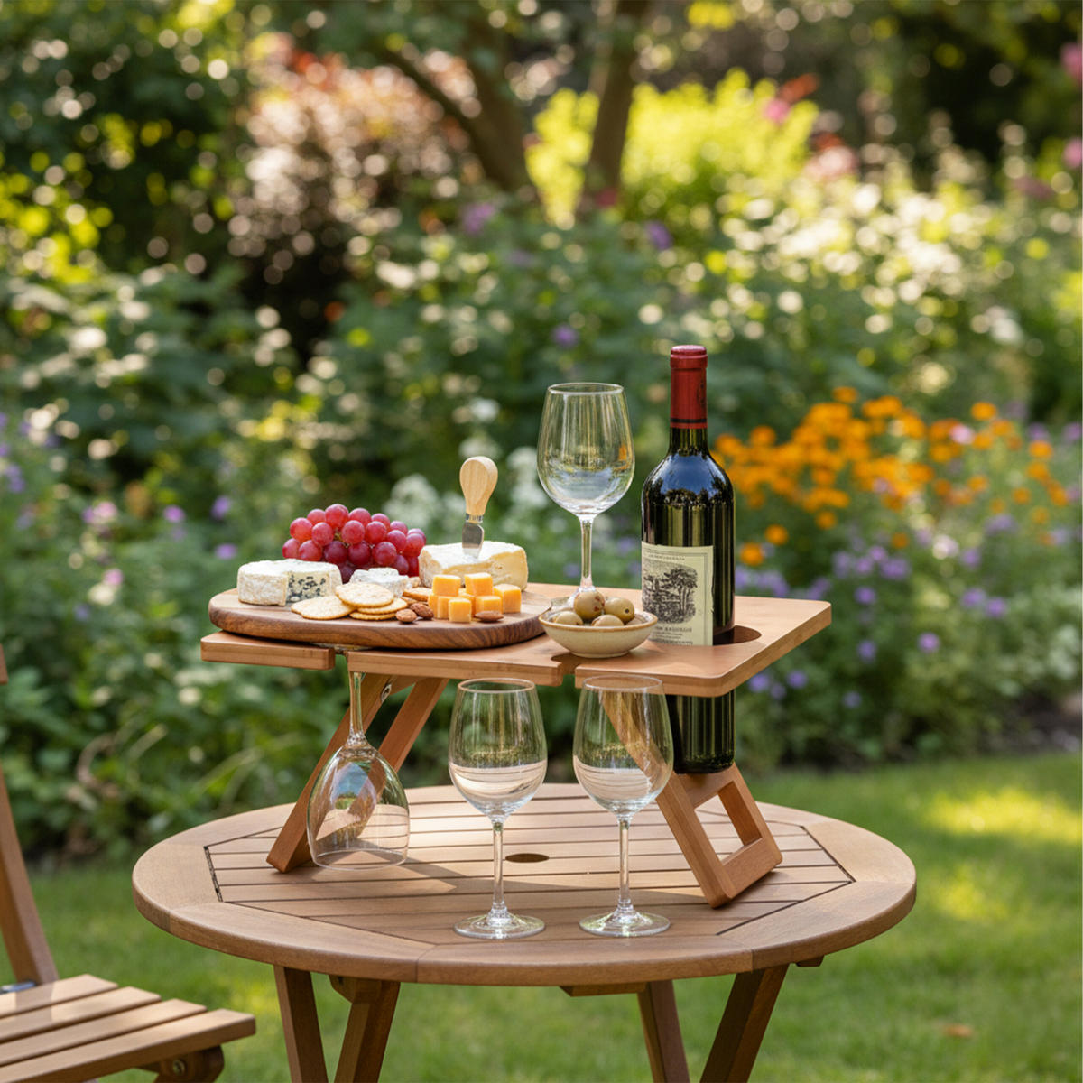 PIKNIKOVÝ stůl na víno - hnědá, dřevo (30/40/20cm) - Relaxdays
