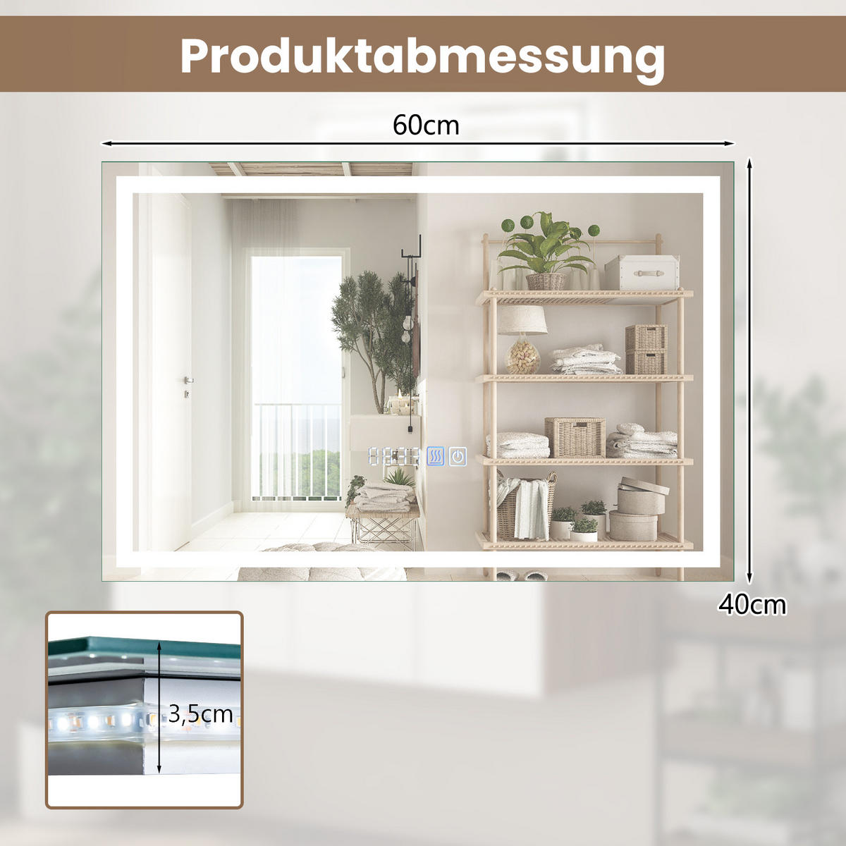 KÚPEĽŇOVÉ ZRKADLO strieborné - strieborná, sklo (40/3.5/60cm) - COSTWAY