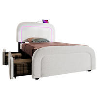BETT mit Matratze, USB-C, LED und 2 Schubladen 90x200 cm Sherpa Weiß - Weiß, Metall (90/200cm) - Meubliv