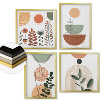 WANDBILDER 4er Set - 50x50 cm & 40x60 cm Goldrahmen - Abstrakte Pflanzenformen - Goldfarben, Kunststoff (50/50cm) - ArtPrintCave