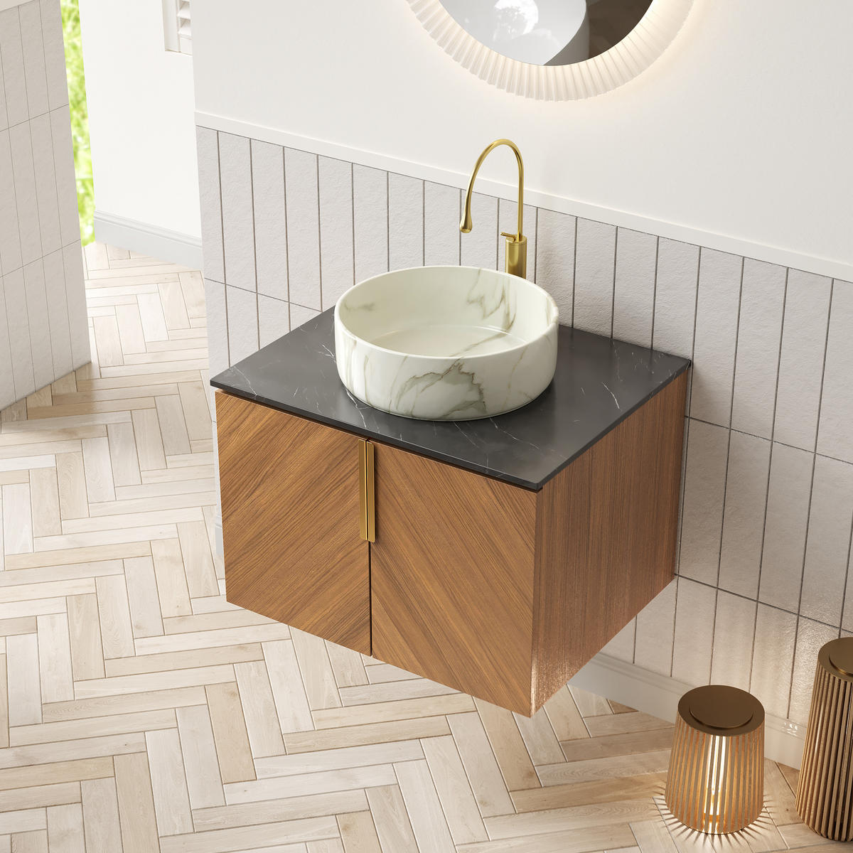 WASCHTISCH Braun-Eiche 61/50/53 cm - Schwarz, Holz (61/53.1/50cm) - PANGIVO