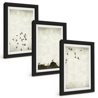 BILDER SET 3er Set - 20x30 cm Schwarzer Rahmen - Vögel im Flug, minimalistischer Stil - Schwarz, Kunststoff (20/30cm) - TULUP