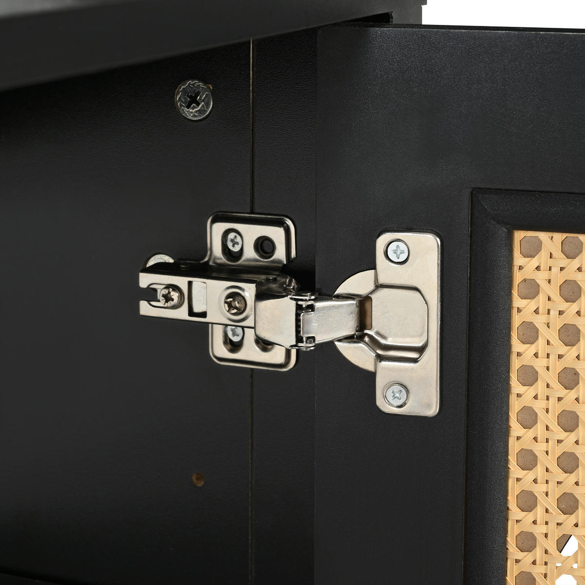 SIDEBOARD in Naturfarben und Schwarz Anrichte mit 4 Rattantüren für Esszimmer, Küche und Wohnzimmer, B145/T80/H40 cm - Schwarz/Naturfarben, Holzwerkstoff/Metall (145/80/40cm) - STILVORA