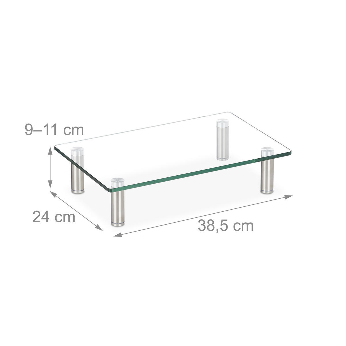 BILDSCHIRMSTÄNDER Transparent Silber gehärtetes Glas höhenverstellbar - Multicolor, Glas/Metall (24/38.5/11cm) - Relaxdays