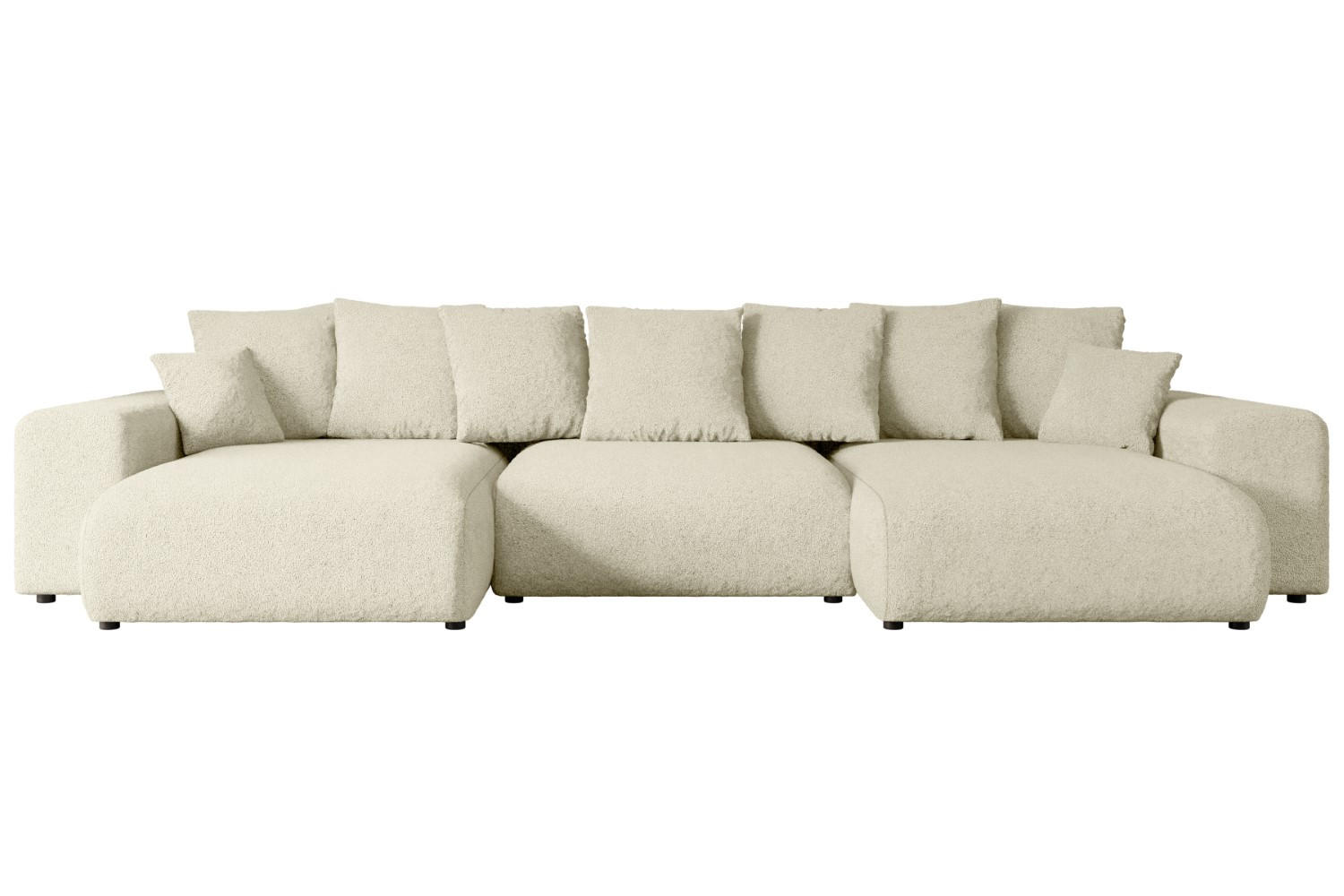 WOHNLANDSCHAFT mit Schlaffunktion und Bettkasten ESKAR-U -352x165x84cm Beige Bouclé - Beige/Schwarz, Holzwerkstoff/Kunststoff (352/84/165cm) - ALTDECOR