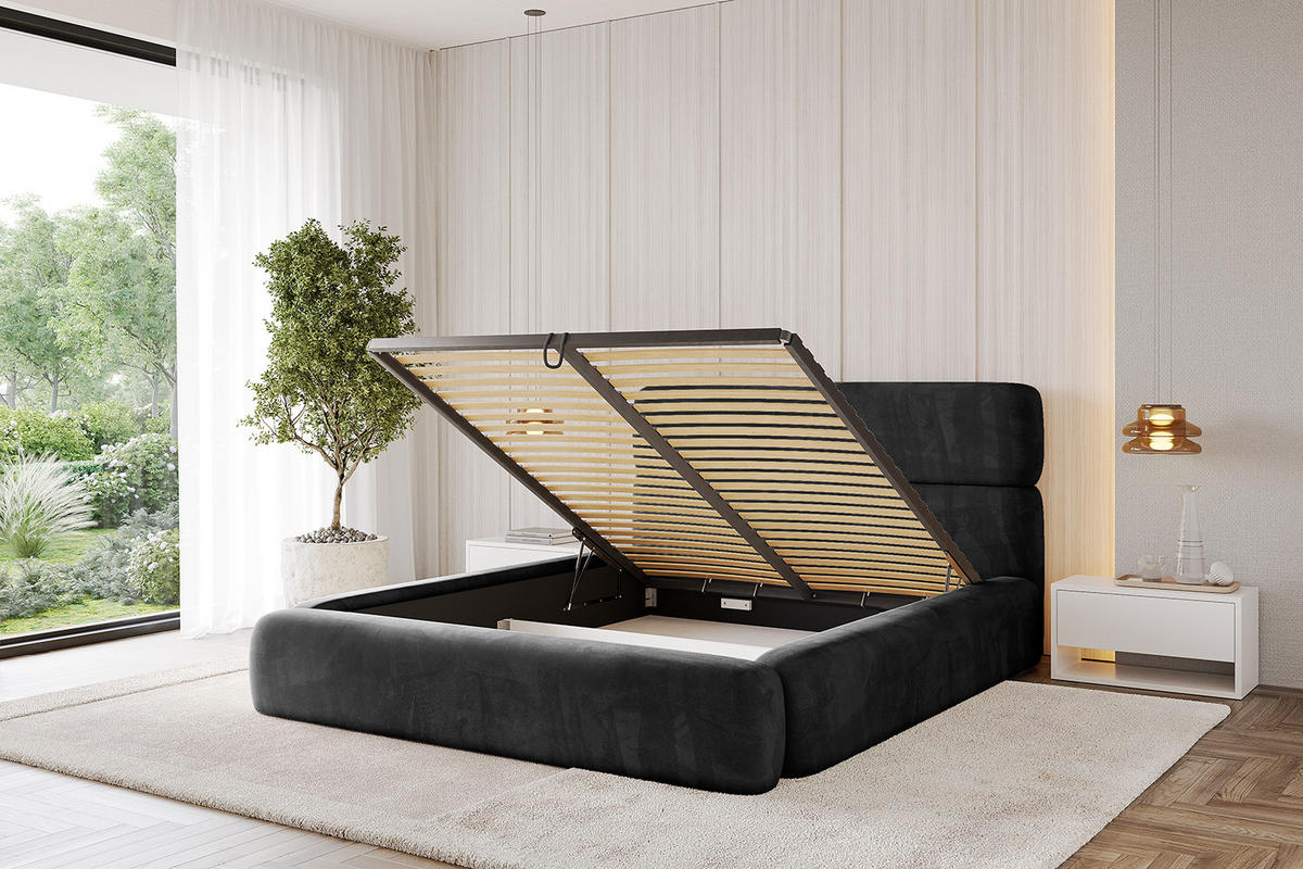 POLSTERBETT mit Bettkasten und Lattenrost, Boxbett ohne Matratze - ENORA 180x200 Schwarz - Schwarz, Holzwerkstoff/Textil (180/200cm) - ALTDECOR