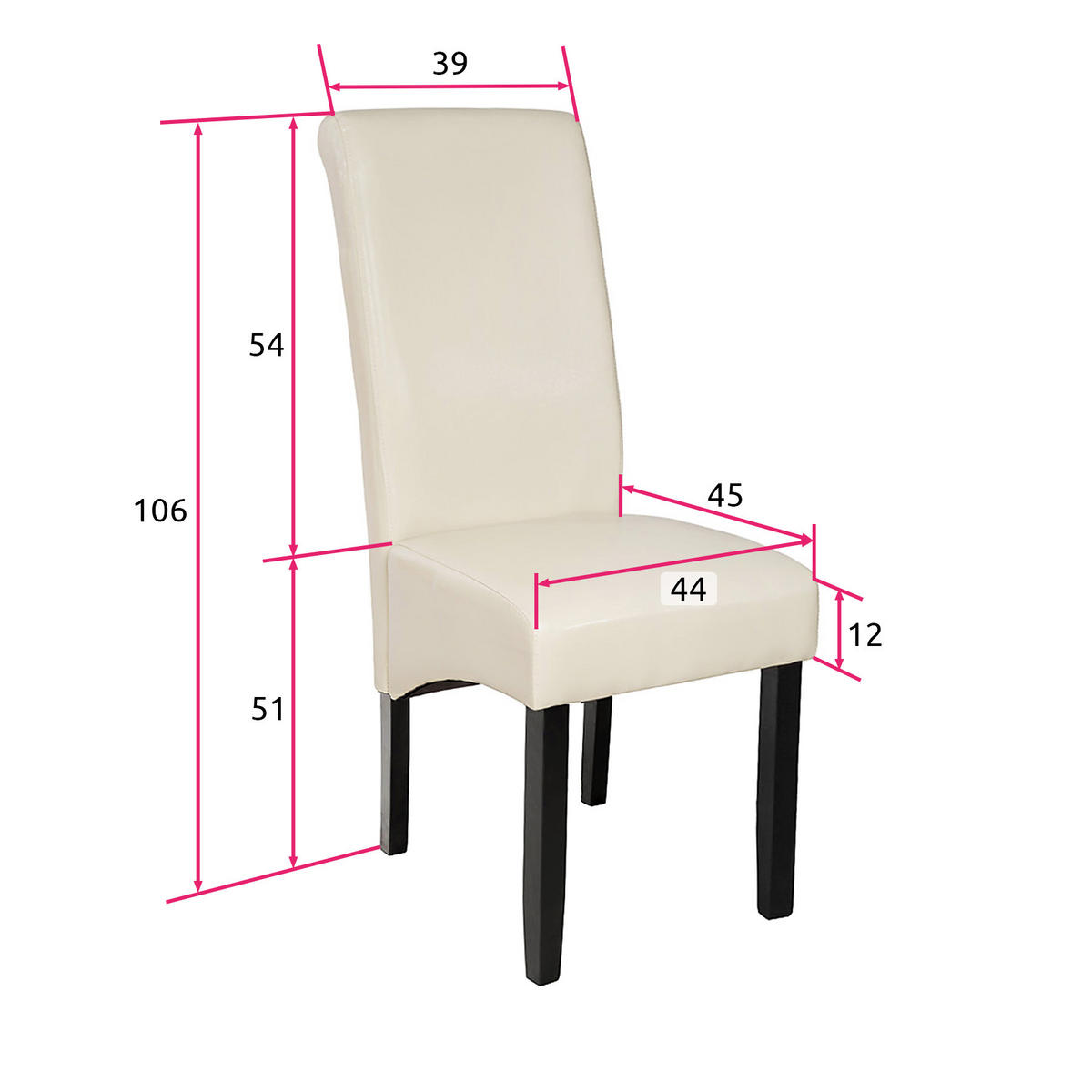 ESSZIMMERSTUHL 2er Set 44 x 63 x 106 cm creme - Creme, Textil (44/106/45cm) - tectake