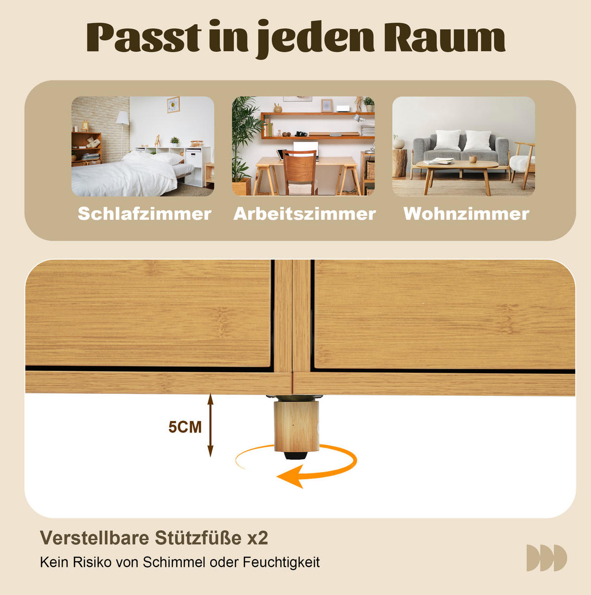 SIDEBOARD 160/40/75 cm Eiche aus MDF und Bambus mit 6 Schubladen - Naturfarben, Holzwerkstoff (40/75/160cm) - OKMYHOME
