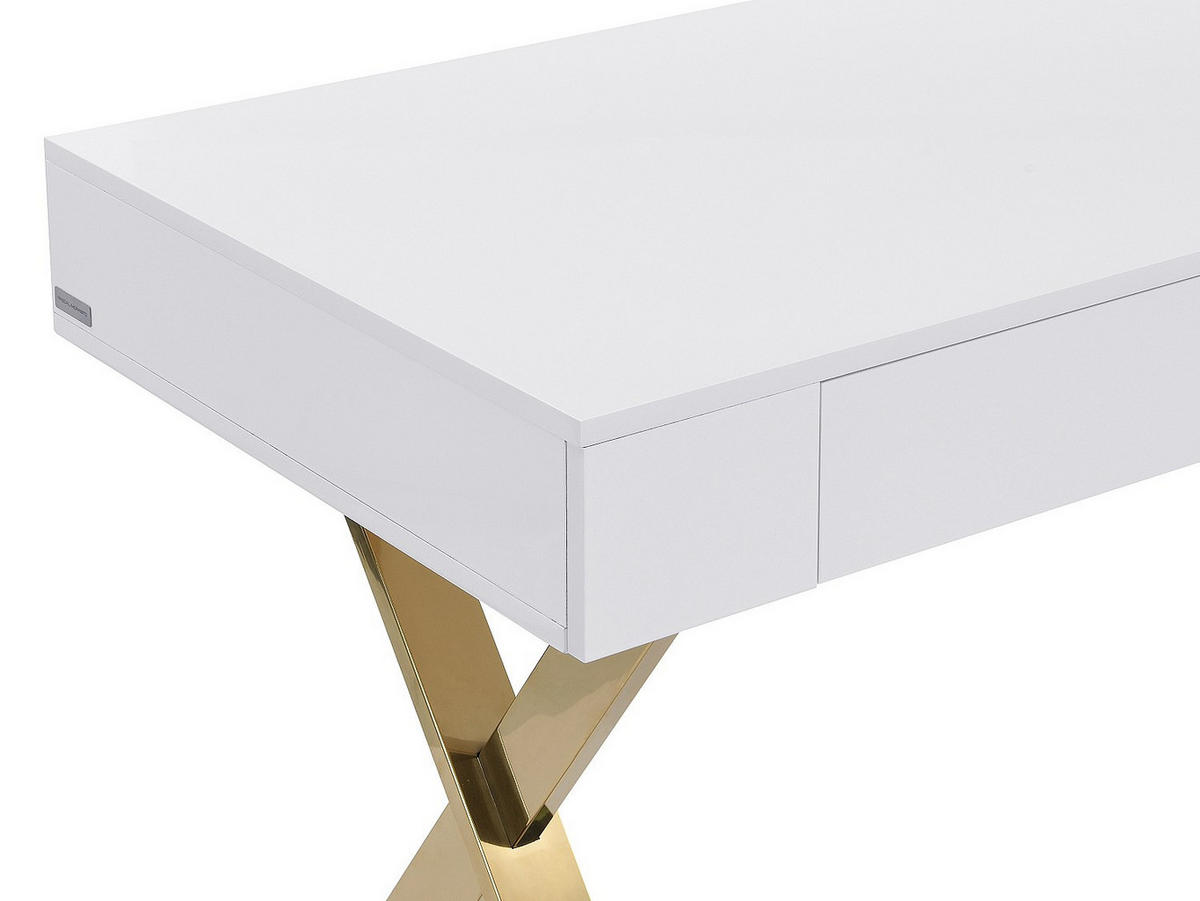 SCHREIBTISCH mit 2 Schubladen - MDF lackiert & Metall - Weiß & Goldfarben - PLEISA - Weiß, Holz (140/60/75cm) - Pascal Morabito