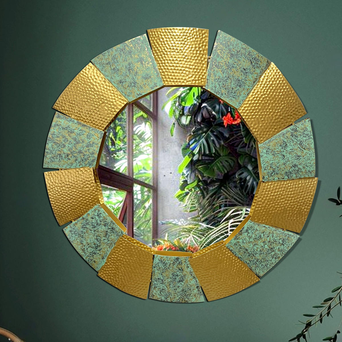 WANDSPIEGEL Rund Metall Burnt Gold 63 cm Hammerschlag-Optik - Goldfarben, Glas (63/63/4cm) - KADIMA DESIGN