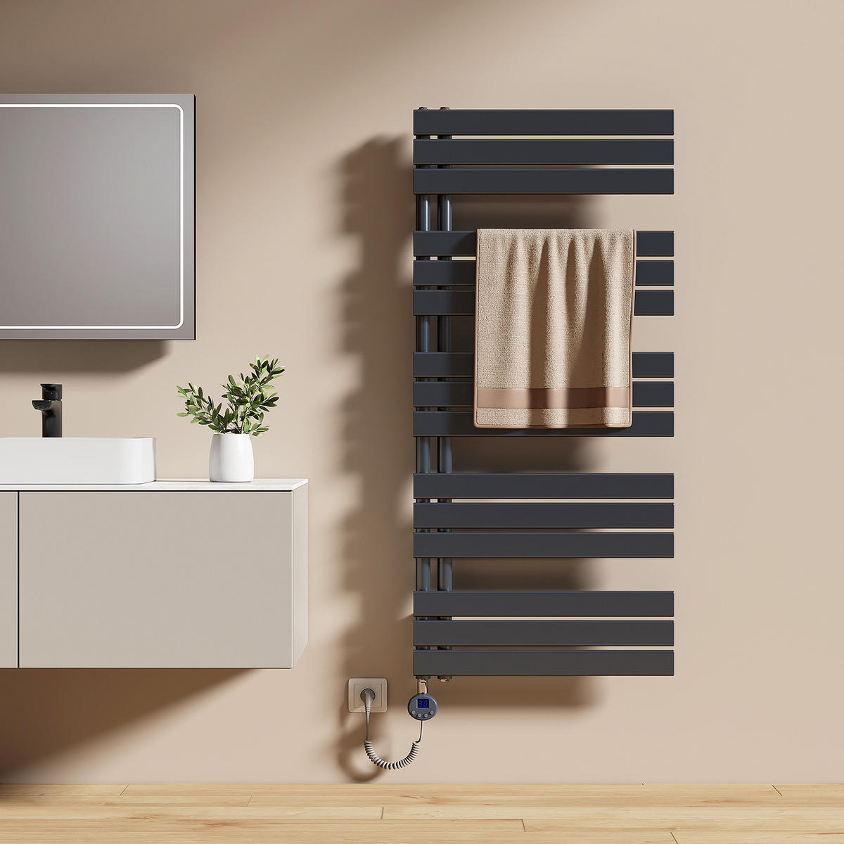 HEIZKÖRPER Elektrisch WLAN Thermostat Anthrazit 132/60 cm - Anthrazit, Metall (60/132/5.9cm) - EMKE