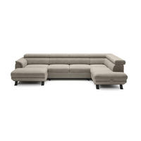 ECKSCHLAFSOFA Raven XL, Verstellbaren Kopfstützen, Bettkasten, Großes Sofa 334x198x162cm Rechte, Nata - Grau, Holz/Textil (334/198cm) - DomoHome