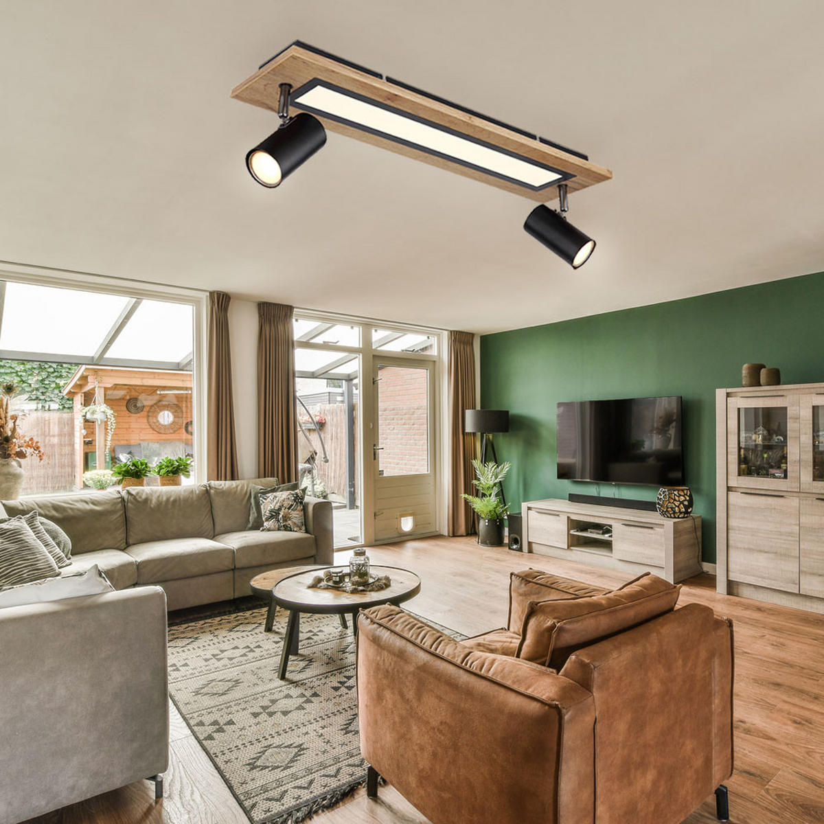 LED DECKENLEUCHTE ULLA Schwarz Holzoptik - Schwarz, Metall (60/15/18cm) - Globo Lighting