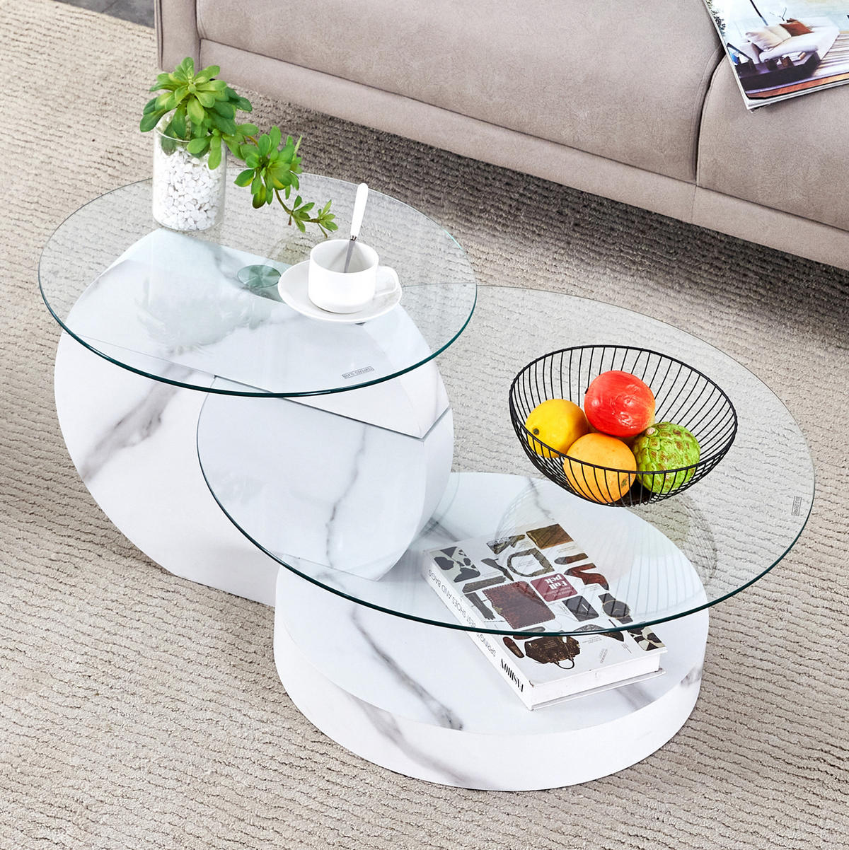 COUCHTISCH 50/70 cm Transparent/Weiß aus MDF und Sicherheitsglas mit Ablage - Weiß, Holzwerkstoff (90/70/44cm) - OKMYHOME