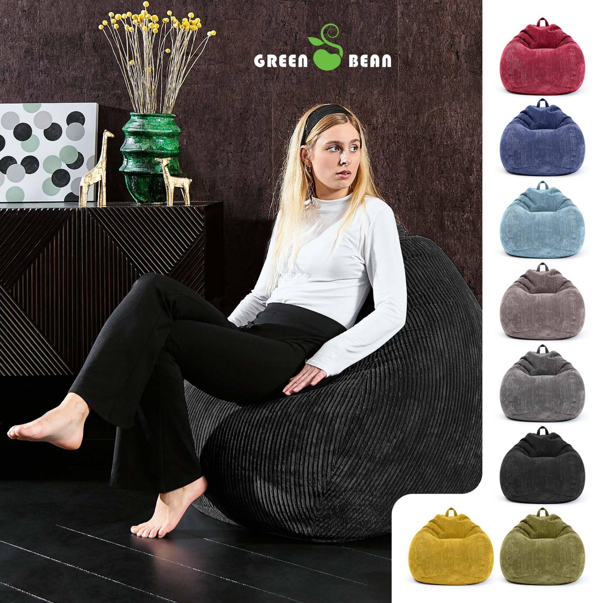 SITZSACK Indoor "Scoop" 90x110cm - Cord - Schwarz, Textil (90/110/90cm) - Green Bean