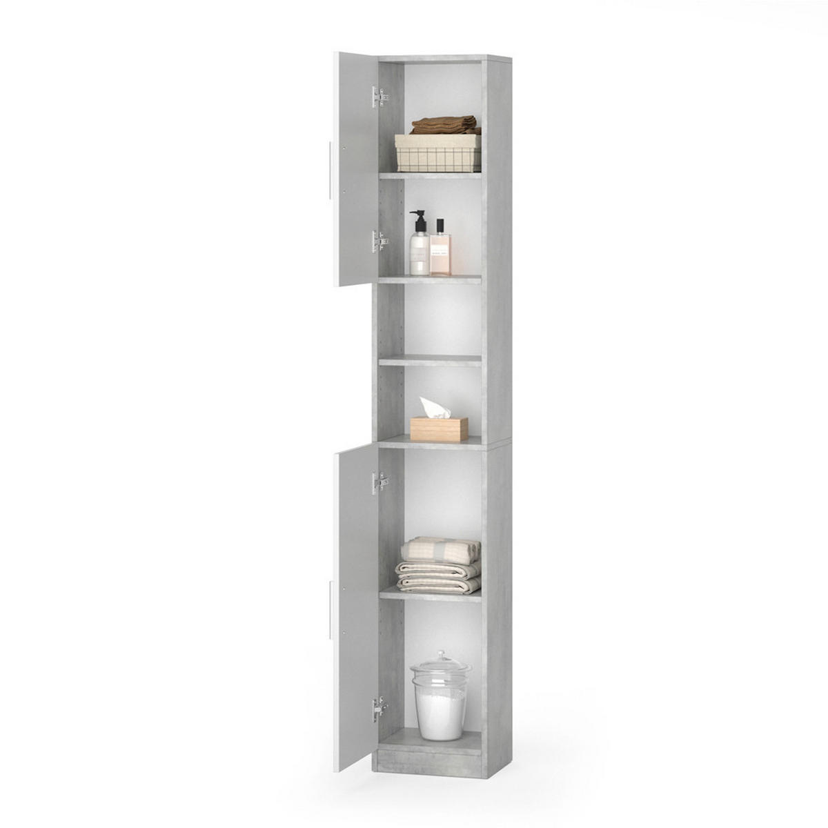BADSCHRANK Luis Beton 32 x 190 cm - Weiß/Grau, Holzwerkstoff (32/190/25.8cm) - Vicco
